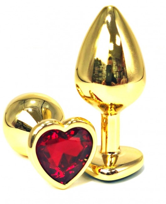Золотистая анальная пробка с красным кристаллом-сердцем - 6,5 см. - Vandersex - купить с доставкой в Тюмени