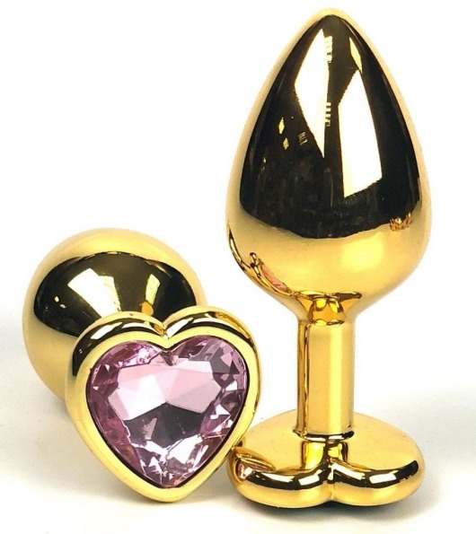 Золотистая анальная пробка с нежно-розовым кристаллом-сердцем - 8 см. - Vandersex - купить с доставкой в Тюмени