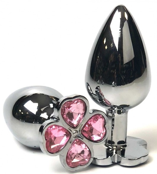 Серебристая анальная втулка с клевером из нежно-розовых кристаллов - 9 см. - Vandersex - купить с доставкой в Тюмени