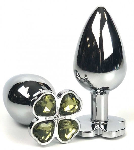 Серебристая анальная втулка с клевером из лаймовых кристаллов - 6,5 см. - Vandersex - купить с доставкой в Тюмени
