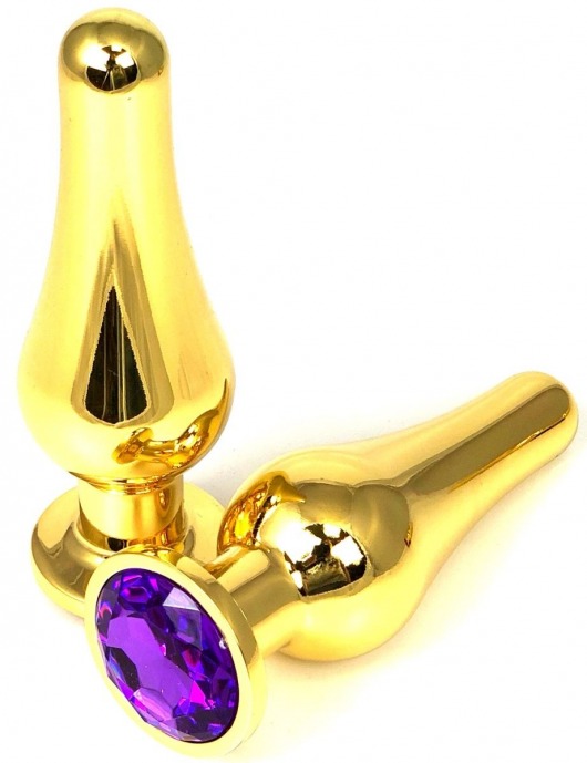 Золотистая удлиненная анальная пробка с фиолетовым кристаллом - 10 см. - Vandersex - купить с доставкой в Тюмени