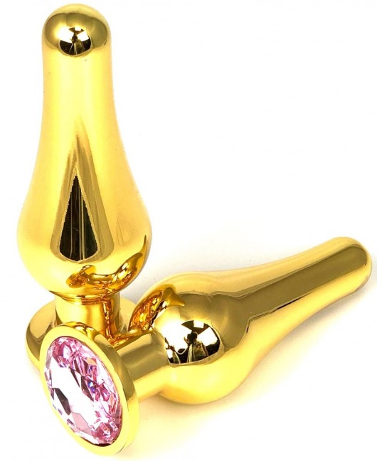 Золотистая удлиненная анальная пробка с нежно-розовым кристаллом - 10 см. - Vandersex - купить с доставкой в Тюмени