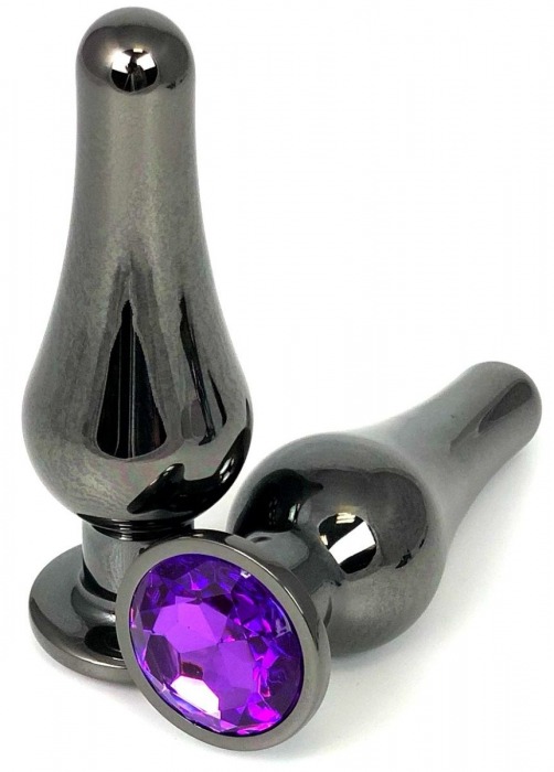 Черная удлиненная анальная пробка с фиолетовым кристаллом - 10 см. - Vandersex - купить с доставкой в Тюмени