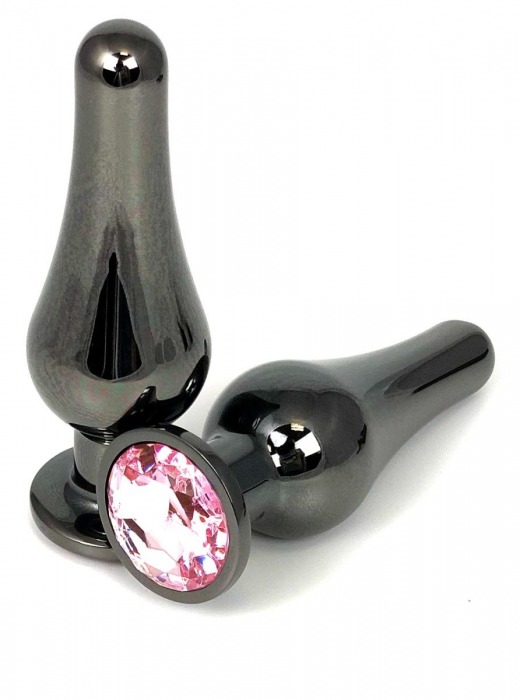 Черная удлиненная анальная пробка с нежно-розовым кристаллом - 10 см. - Vandersex - купить с доставкой в Тюмени