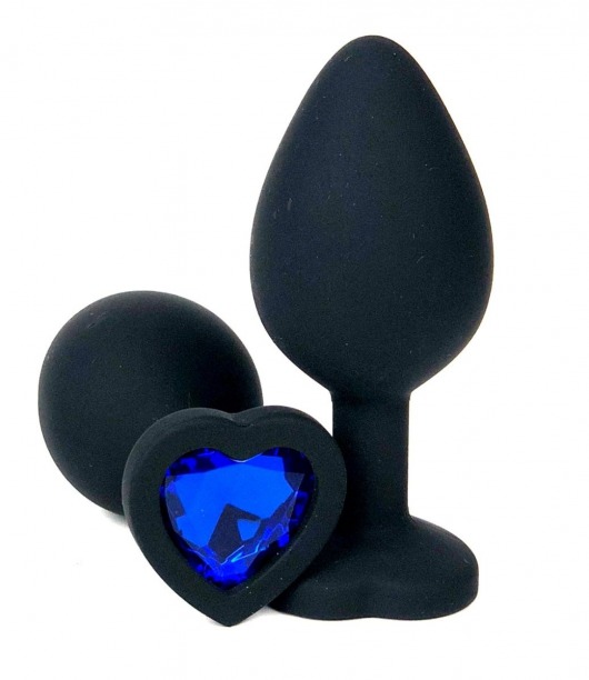 Черная силиконовая пробка с синим кристаллом-сердцем - 10,5 см. - Vandersex - купить с доставкой в Тюмени