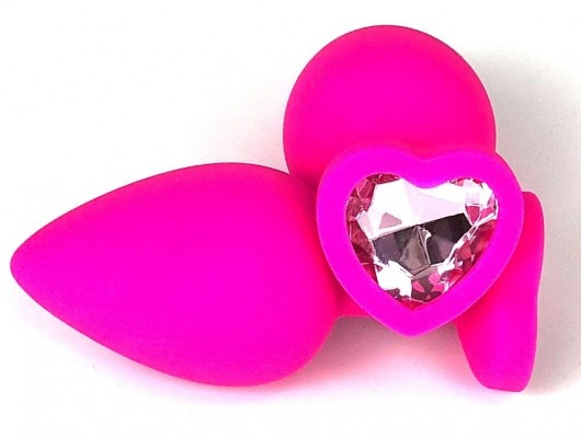 Розовая силиконовая пробка с нежно-розовым кристаллом-сердцем - 8 см. - Vandersex - купить с доставкой в Тюмени