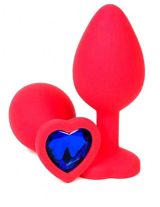 Красная силиконовая анальная пробка с синим стразом-сердцем - 8 см. - Vandersex - купить с доставкой в Тюмени