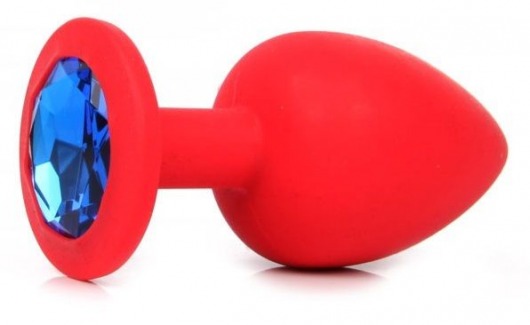 Красная силиконовая анальная пробка с синим стразом - 9,2 см. - Vandersex - купить с доставкой в Тюмени