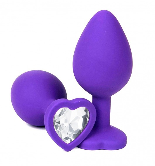 Фиолетовая силиконовая анальная пробка с прозрачным стразом-сердцем - 8 см. - Vandersex - купить с доставкой в Тюмени