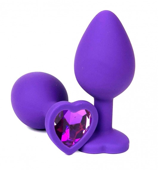 Фиолетовая силиконовая анальная пробка с фиолетовым стразом-сердцем - 10,5 см. - Vandersex - купить с доставкой в Тюмени