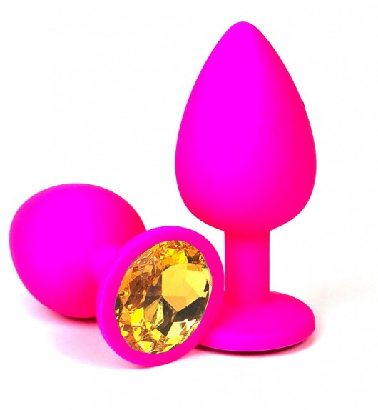 Розовая силиконовая пробка с оранжевым кристаллом - 6,8 см. - Vandersex - купить с доставкой в Тюмени