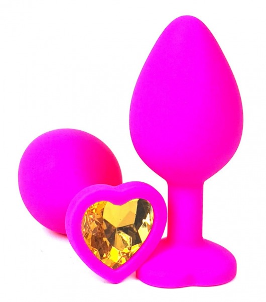 Розовая силиконовая пробка с оранжевым кристаллом-сердцем - 8,5 см. - Vandersex - купить с доставкой в Тюмени
