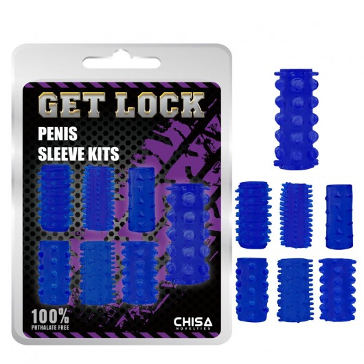 Набор из 7 синих насадок на пенис Get Lock - Chisa - в Тюмени купить с доставкой