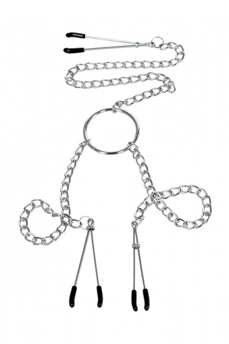 Серебристые зажимы для сосков и клитора на цепочке - ToyFa - купить с доставкой в Тюмени