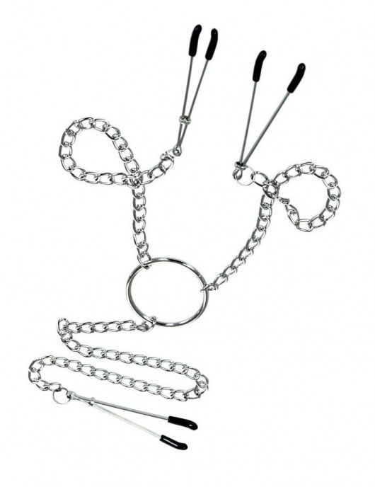 Серебристые зажимы для сосков и клитора на цепочке - ToyFa - купить с доставкой в Тюмени