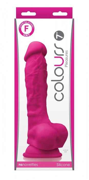 Розовый реалистичный фаллоимитатор с мошонкой Colours Pleasures 7 Dildo - 17,8 см. - NS Novelties