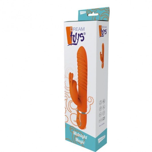 Оранжевый вибратор MIDNIGHT MAGIC со стимулятором клитора - 22 см. - Dream Toys