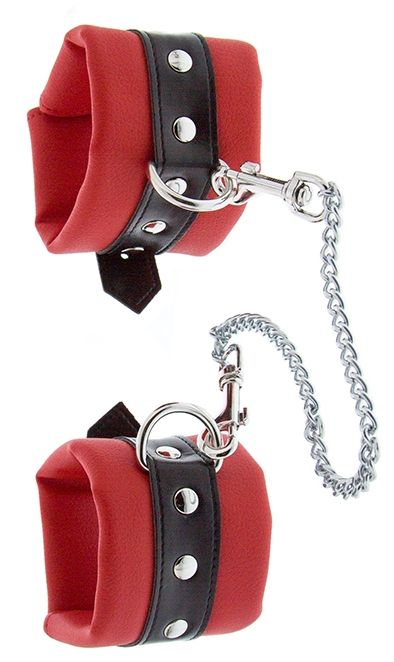 Красно-чёрные наручники на металлической цепочке - Blush Novelties - купить с доставкой в Тюмени