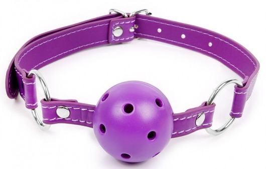 Фиолетовый кляп-шарик на регулируемом ремешке с кольцами - Notabu - купить с доставкой в Тюмени
