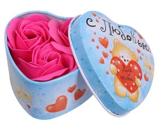Розовые мыльные розы в шкатулке-сердце  С любовью  - 3 шт. -  - Магазин феромонов в Тюмени