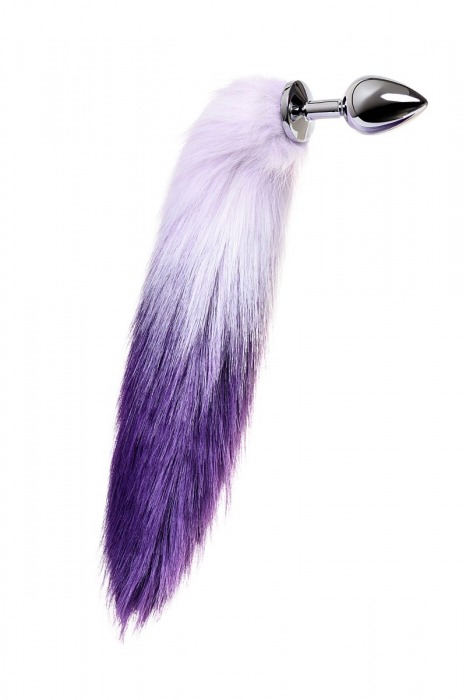 Серебристая металлическая анальная втулка с фиолетово-белым хвостом - размер M - ToyFa - купить с доставкой в Тюмени