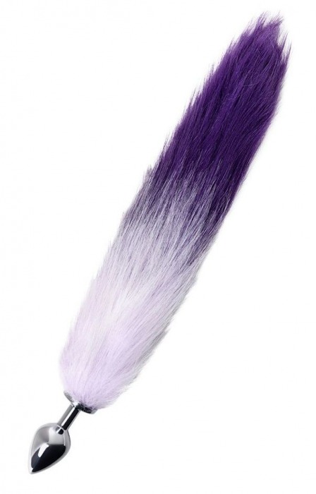 Серебристая металлическая анальная втулка с фиолетово-белым хвостом - размер M - ToyFa - купить с доставкой в Тюмени