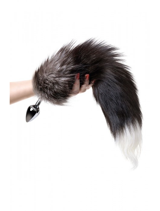 Серебристая металлическая анальная втулка с хвостом чернобурой лисы - размер S - ToyFa - купить с доставкой в Тюмени