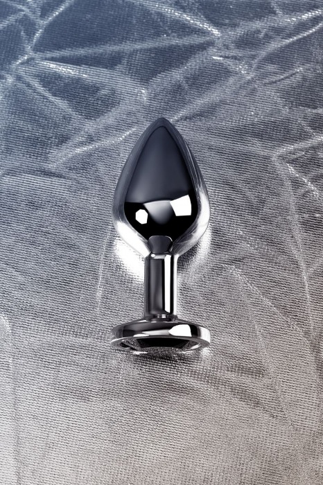 Серебристая коническая анальная пробка с черным кристаллом - 7 см. - ToyFa - купить с доставкой в Тюмени