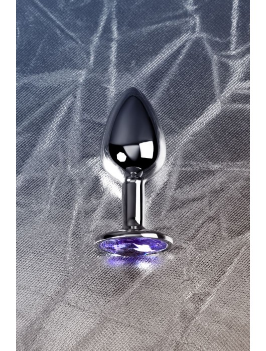 Серебристая конусовидная анальная пробка с фиолетовым кристаллом - 7 см. - ToyFa - купить с доставкой в Тюмени