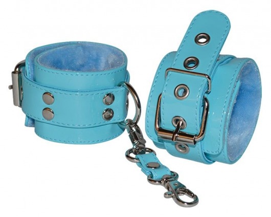 Голубые лаковые наручники с меховой отделкой - Sitabella - купить с доставкой в Тюмени