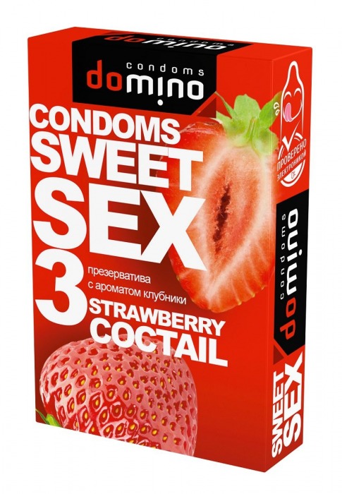 Презервативы для орального секса DOMINO Sweet Sex с ароматом клубничного коктейля  - 3 шт. - Domino - купить с доставкой в Тюмени