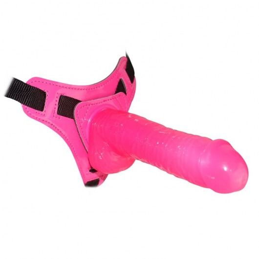 Розовый вибрострапон 7  Harness Realistic Dong - 17,5 см. - Howells - купить с доставкой в Тюмени