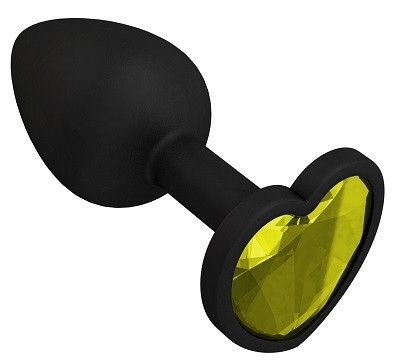 Черная силиконовая пробка с желтым кристаллом-сердцем - 8,5 см. - Джага-Джага - купить с доставкой в Тюмени