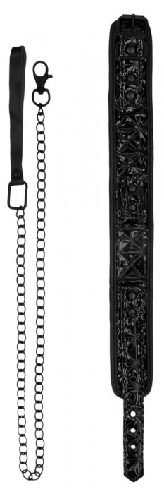 Черный широкий ошейник с поводком Luxury Collar with Leash - Shots Media BV - купить с доставкой в Тюмени