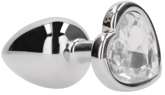 Серебристая анальная пробка с прозрачным кристаллом в форме сердца - 7,1 см. - Shots Media BV - купить с доставкой в Тюмени