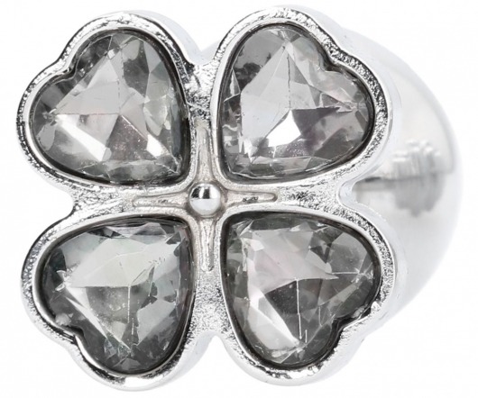 Серебристая анальная пробка с прозрачными кристаллами в форме клевера - 7 см. - Shots Media BV - купить с доставкой в Тюмени