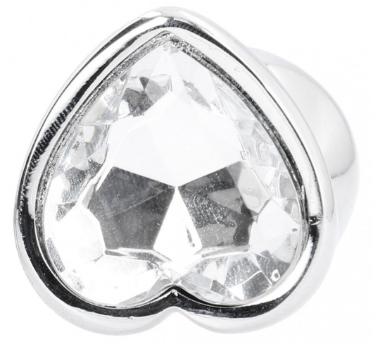 Серебристая анальная пробка с прозрачным кристаллом в форме сердца - 8,2 см. - Shots Media BV - купить с доставкой в Тюмени
