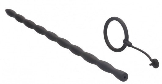 Черный стимулятор уретры с кольцом на головку Silicone Plug   Cock Ring Set - Shots Media BV - купить с доставкой в Тюмени