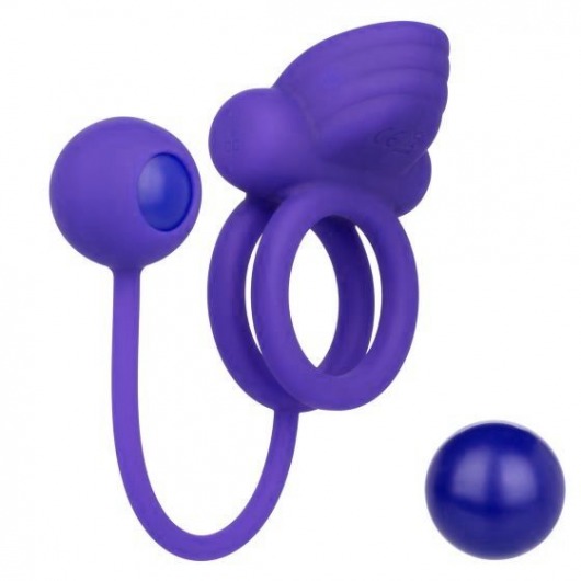 Фиолетовое эрекционное кольцо с утяжелителем Silicone Rechargeable Dual Rockin Rim Enhancer - California Exotic Novelties - в Тюмени купить с доставкой