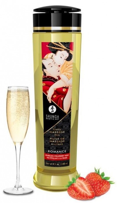 Массажное масло с ароматом клубники и шампанского Romance - 240 мл. - Shunga - купить с доставкой в Тюмени