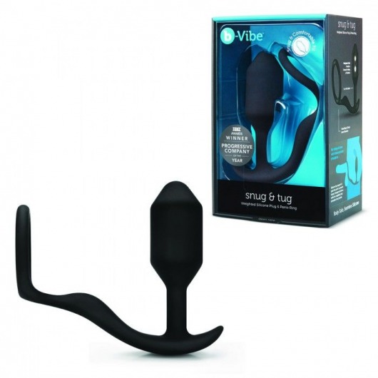 Черное эрекционное кольцо с анальным плагом Snug   Tug - b-Vibe - в Тюмени купить с доставкой
