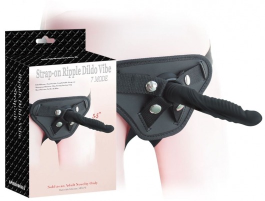 Черный вибрострапон 5.5 inch Strap-on Ripple Dildo Vibe - 13,8 см. - Howells - купить с доставкой в Тюмени