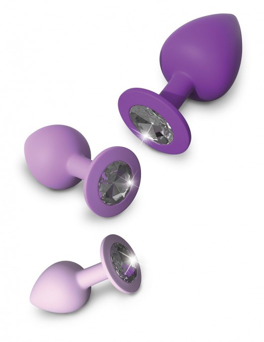 Набор из 3 фиолетовых анальных пробок со стразами Little Gems Trainer Set - Pipedream - купить с доставкой в Тюмени