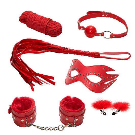 Эротический набор БДСМ из 6 предметов в красном цвете - Rubber Tech Ltd - купить с доставкой в Тюмени