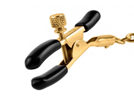 Чёрные с золотом зажимы на соски Gold Chain Nipple Clamps - Pipedream - купить с доставкой в Тюмени