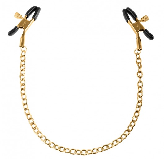 Чёрные с золотом зажимы на соски Gold Chain Nipple Clamps - Pipedream - купить с доставкой в Тюмени