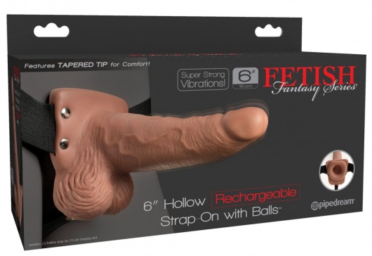 Кофейный перезаряжаемый вибрострапон 6  Hollow Rechargeable Strap-On Remote - 17,5 см. - Pipedream - купить с доставкой в Тюмени