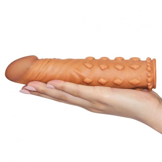 Коричневая насадка-удлинитель Add 2  Pleasure X Tender Penis Sleeve - 18 см. - Lovetoy - в Тюмени купить с доставкой
