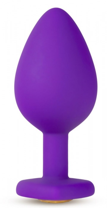 Фиолетовая анальная пробка Bling Plug Medium с золотистым стразом - 8,3 см. - Blush Novelties - купить с доставкой в Тюмени