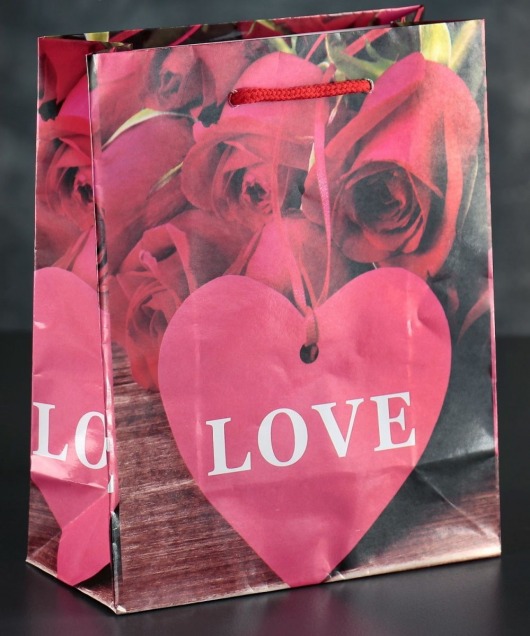 Подарочный пакет Love с розочками и сердечками - 23 х 18 см. - Сима-Ленд - купить с доставкой в Тюмени